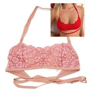 Free People x‎ We are HAH Don't Cross Me Halter Bralette Dusty Rose Medium NWT